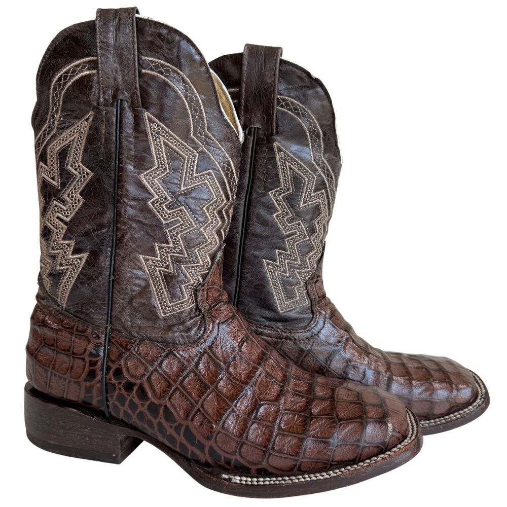 Old Corral Vintage Caiman Print Square Toe Cowboy Boots Brown Women 7.5 MEX 24.5